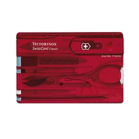   Victorinox Swiss Card Classic ajándék gravírozással, Áttetsző Piros - 0.7100.T