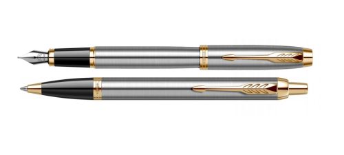 Parker Royal IM Essential golyóstoll és töltőtoll ajándék gravírozással - Rozsdamentes acél, arany klipsz 2323635