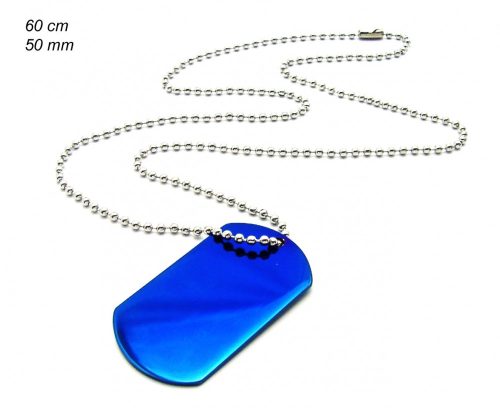 Rozsdamentes acél medál - dögcédula alakú - kék színű - lánccal - 239607D