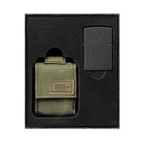   Zippo szett ajándék gravírozással: 236 Black Crackle öngyújtó + öngyújtó tartó zöld gyöngyvászon - 49400
