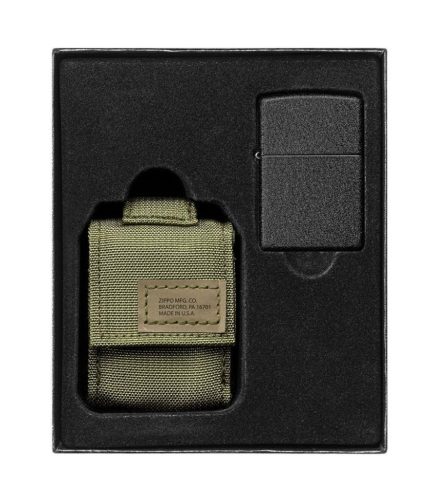 Zippo szett ajándék gravírozással: 236 Black Crackle öngyújtó + öngyújtó tartó zöld gyöngyvászon - 49400