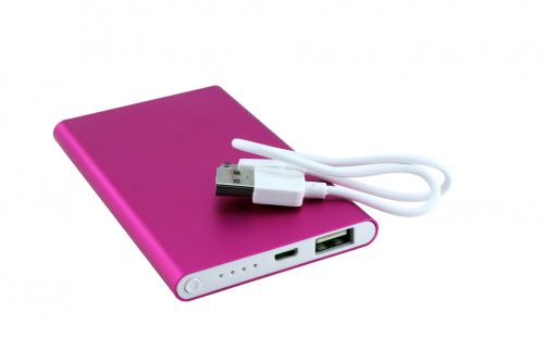 Alumínium power bank, PINK - töltésjelzővel, USB / Micro USB kábellel, ajándék gravírozással - B09.3837.23