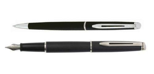 Waterman Hemisphere Golyóstoll és Töltőtoll Szett ajándék gravírozással, Matt fekete, Ezüst klipsz - S0895312