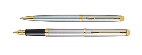 Waterman Hemisphere Golyóstoll és Töltőtoll szett ajándék gravírozással, Rozsdamentes acél, Arany klipsz - S091212