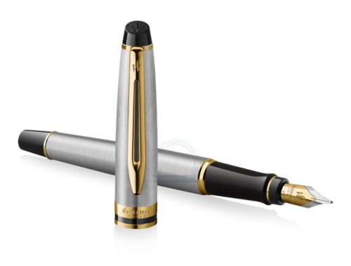 Waterman Expert Töltőtoll ajándék gravírozással,Rozsdamentes Acél, Arany Klipsz - S0951940
